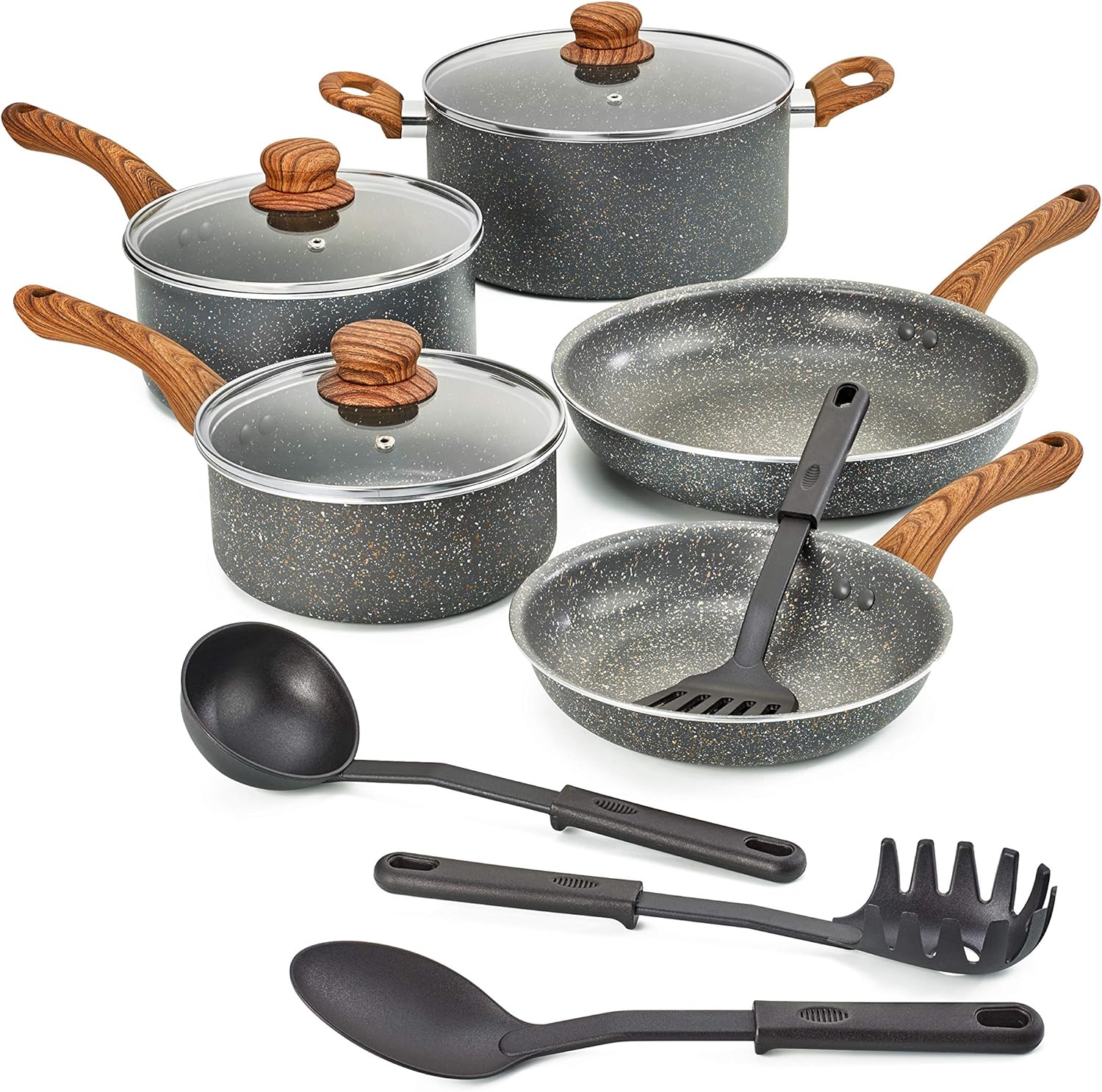 Wood Grain Pattern Handle Nonstick Cookware